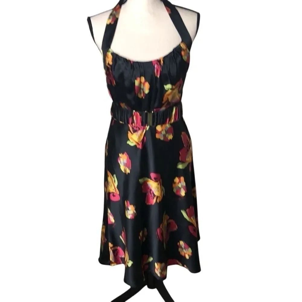 Donna Ricco New York Y2K Black Silk Halter Dress Sz 10 Party, Occassion